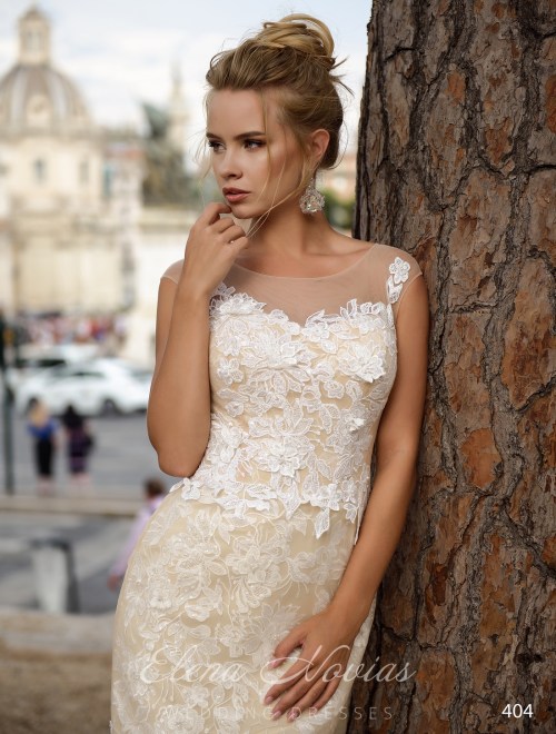 Кружевное свадебное платье «рыбка» с цветочными аппликациями от Elena Novias 404
